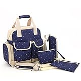 Baby Lovess 5 In 1 Diaper Tote Bags Baby Nappy Bag Mummy Handbag Backpack,Dark Blue Dot by Baby Love