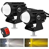 Amira Amo バイク フォグランプ LED 12V 24V 2色切り替え ホワイト イエロー 常時点灯 補助灯 車外灯 前照灯 デッキライト ジープ トラック 高輝度 防水 長寿命 耐衝撃 スイッチ付き 2個セット