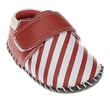 Tortor 1bacha(JP)　ベビーシューズ　ファーストシューズ　ベビー　女の子　たて縞　本革　赤ちゃん　柔らかい靴底　ベビー靴　歩行練習　出産祝い　プレゼント　赤　白　11.5－13.5cm