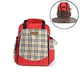 Carfeny マザーズバッグ リュック 大容量 ストライプ ママリュック 防水ベビー用品収納 34*22*38cm (レッド)