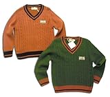 英国紳士風暖かVネックウールセーター（濠Du） オレンジ(左) 95cm