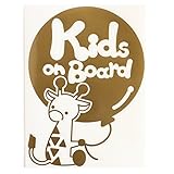ゴールド（金） Kids on board帽子付きりん キリン 動物 ステッカー 窓ガラス シール キッズ イン ザ カー ※吸盤・マグネットタイプではあ...