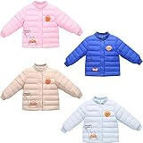 100-130cmキッズダウンジャケット ショートコートダウンアウター 軽量 ダウン使用　かわいい熊のロゴ入り 子供用 女の子 男の子 Pink,120