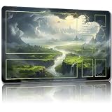 Malqiqi MTG用プレイマット 無料の収納バッグ付き ゲームマット 24 x 14インチ TCG カード用ボードゲームマット マウスパッド デスクマット (スカイ補助戦闘)