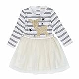 (フィーショー)FEESHOW ベビーワンピース ベビー服 子供服 女の子 ワンピース ドレス 長袖 秋冬 可愛いトナカイ オシャレ 通園 1ー6歳 グレー＆クリーム 90