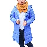 POTOJP 秋冬 韓国風 無地 ダウンジャケット キッズ 中綿コート ロング丈 軽量 あったか 防寒 ガールズ ポンポンキャップ付き 元気少女 防寒綿服 コットンジャケット 日常着 上着 (150,