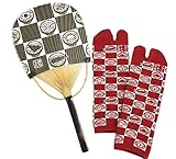 さぬきうどん柄の丸亀うちわと足袋ソックス 女性用 うちわ(黒)ソックス(赤) 夏のギフトに withコロナ うどん店や飲食店を応援しよう