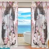 seulifeウィンドウ薄手のカーテン、可愛い動物子猫猫フラワーアートボイルカーテンドレープドアキッチンリビングルームベッドルーム55 x 78インチ2パネル 55"x 84" g3244558p11