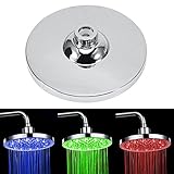 LEDライトシャワーヘッド Haofy ラウンドレインステンレス鋼浴室RGB LEDライトランプシャワーヘッドトップスプレー LED内蔵シャワーヘッド 8 インチ 20.3cm
