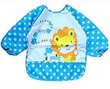 ベビー 長袖 エプロン 子供 幼児 スモック 食事用 動物柄 キャッチポケット付き 全3色 1歳 2歳 3歳 (らいおん柄)