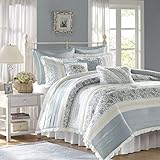 Madison Park Shabby ChicペイズリーPeriwinkleと緑ソフトブルーDawn寝具掛け布団withレース(フリル9 Piece inバッグ) クイーン