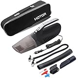 HOTOR 車用掃除機、車用空気入れ、エアゲージ、LEDライト，4 in 1 強吸引力、乾湿両用DC 12V 100W サイクロン カークリーナー，収納バッグ（ブラック）