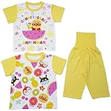【本体綿100％】2018年 夏物 アンパンマン 天竺 半袖・半袖 ２トップスパジャマ Anpanman クリーム◇90cm
