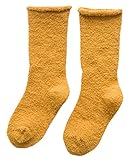 Plus Nao(プラスナオ) 靴下 ソックス キッズ 子供靴下 キッズソックス もこもこ 厚手 無地 シンプル クルーソックス 小物 カジュアル 約7-10歳 マスタード