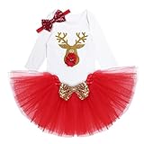 （イーエフイー）EFE　クリスマス衣装　赤ちゃん　トナカイ　子供服　クリスマス　ベビー服　ロンパース+スカート＋ヘッドバンド　女の子 ホワイト＆レッド 18ヶ月