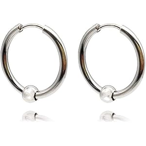 ALOHAMONI (アロハモニ) ボール付き フープピアス ステンレス 両耳 2個セット ボール ビーズ リング フープ チェーン ヴィンテージ レトロ アンティーク ピアス レディース メンズ ユニセックス 韓国 オルチャン