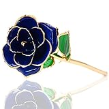 TOSSOW 24K純金箔バラ 一輪バラ 造花 2 支柱がある　永遠の愛 、バレンタインデー、母の日、記念日、誕生日プレゼントに最適なプレゼント、靑い