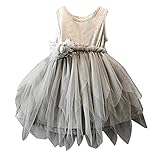 ガールドレス、haoricu秋幼児用ベビーガールズチュール花プリンセスチュチュ子供用ウェディングパーティードレス ベージュ