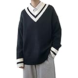 Amazon Co Jp D Iizoo セーター Vネック 無地 長袖 トップス ニット 綿 コットン ゆったり スクールニット スクールセーター オフィス 学生 ユニセックス 男女兼用 服 ファッション小物