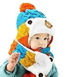 Goenn ニット帽子 &マフラー セット ベビー 赤ちゃん帽子 冬 かわいい 防寒 冬 しもやけ 対策 キッズ子供用 誕生日、お祝い、プレゼント　かわいい防寒帽子 公園 お出かけ お散歩 (ブルー)