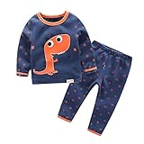 PANCY 子供服 秋冬 長袖 トレーナー ロングパンツ 上下セット ボア 男の子 女の子 可愛い 恐竜 プリント(120cm,ネイビー)