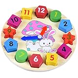 Greencherry木製の漫画のウサギのデジタル時計　型合わせパズル時計　数字パズル 積み木　数字ブロック 時間認知 幼児教育　知育玩具 赤ちゃん子供にギフト　プレゼント