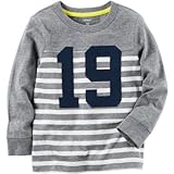 カーターズ Carter's/ ロングスリーブ 19 ストライプ ティ グレー トップス長袖Tシャツ 8歳【並行輸入】