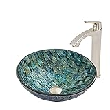 VIGO Oceania Glass Vessel Bathroom Sink and Linus Vessel Faucet with Pop Up, Brushed Nickel [並行輸入品]