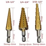 YCOSON 3枚入 1/4 インチ六角シャンク HSS チタン コーティング ステップ ドリル ビット セット 3/16-1/2 1/4-3/4 1/8-1/2 インチ