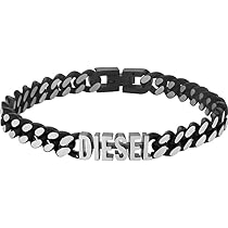 diesel シルバー ステンレススチール チェーンブレスレット Amazon | Diesel メンズ シルバーとブラック ツートーン