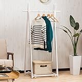 【モダンでお洒落な木製ハンガーラック】 衣類掛け バッグ置き 下部棚付き 使い方自由で便利 ホワイト色