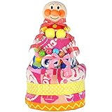 すまいる おむつケーキ ＜ アンパンマン ＞ 2段 出産祝い ( オムツ パンパース M ) ( フレンドベル ピンク )