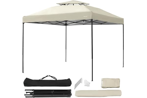 モダンデコ タープテント ワンタッチ uvカット加工 スチール製 収納ケース付 (3m, サンドベージュ)