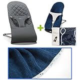【今治タオルブランケットセットFLW】babybjorn（ベビービョルン）バウンサー Bliss アンスラサイト（バウンサーカバーフラワーブルー）