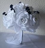 ホワイトローズネイビーブルーBabys Breathブライダルウェディングブーケ&ブートニア 12" Bouquet