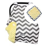 5 Colors **Summer Sale!** Car Seat Canopy by CRAZZIE with Matching Soft TAGZ Blanket (Grey Zigzag Ye