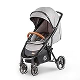 ベビーカー a型 ワイドシート ハイシート アルミニウム合金素材 Bair リクライニング可能 自立可能 0～36ヶ月用 SUVレベルの4輪サスペンション (グレー)