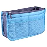 Jinbs　bag in bag 卓上収納 多機能ポーチ 化粧ポーチ メイクツール 大容量 防水 収納ケース コスメポーチ 小物入れ バニティーポーチ 小仕切り付き 手提げ 洗面用具、スマフォン入れ ハンドル付き 折畳ハンガー スクエア 内