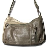 クラシックフェイクレザーのポケットいっぱい配色ショルダー　グレーベージュ ライトベージュ