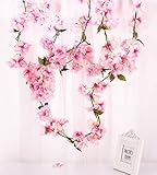 Charmly 2 pcs人工桜Vine Faux SakuraガーランドOriental Cherry Wreath Hanging植物人工花ホーム庭庭園フェンスパーティーウェディングデコレーション