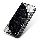 iPhone 7 Plus / 8 Plus ウォレットケース、SevenPanda高級ブリンブリンダイヤモンドキラキラクリスタルラインストーン [3D DIYフラワー]カメリアフラワープレミアムPU