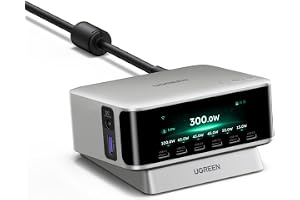 UGREEN 300W 7ポート 充電ステーション(USB-C*6+USB-A*1+DC*1)【アプリ管理対応】画面切り替え可能/カラーディスプレイ | リアルタイム充電状況確認 GaN搭載 MacBook/iPhone18/17/16/15/14/