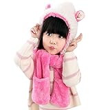 Snone可愛い キッズ帽子 マフラー 手袋セット フード付きマフラー フード付きスヌード 手袋付き 子供 可愛い ウサギ 耳付き マフラー モコモコ 厚手