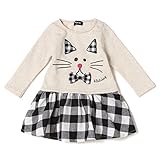 クレードスコープ（キッズ＆ベビー）（kladskap） ネコデザインミニ裏毛×チェック柄切り替えワンピース【シナモン/90】