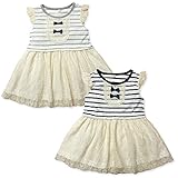 (グレー/95cm)ベビー服 女の子 ドッキング ワンピース ノースリーブ ボーダー Tシャツ レース使い スカート リボン フリル 女児 ベビー