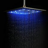 Hiendure ®ステンレススチール降雨シャワーヘッド12インチ正方形バスルームLEDシャワーヘッドShowerhead WithoutシャワーアームシンBig洗面所シャワーヘッド天井マウント