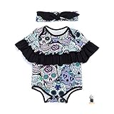 Liebeye ロンパース ハロウィン　ベビーガールキッズ　コットンショートスリーブジャンプスーツロンパース+ヘアバンド 73 (6-12 months) スケルトン