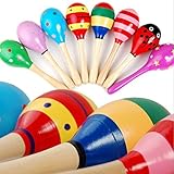 Wooden Maracas Instrument Baby Rattlesシェイカー砂ハンマーパーカッション楽器教育玩具パーティー誕生日ギフトfor Kids Assorted色とデザイン6個パック