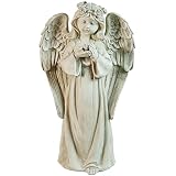 NorthLight Standing Girl Angel Holding a Birdアウトドアガーデン像、20.5インチ、グレー