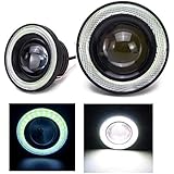 Kstyle 白 3.0 LED フォグランプ 汎用 イカリング 付き 30w 高性能 COB 防水 左右 2個 セット (3.0インチ-76mm)